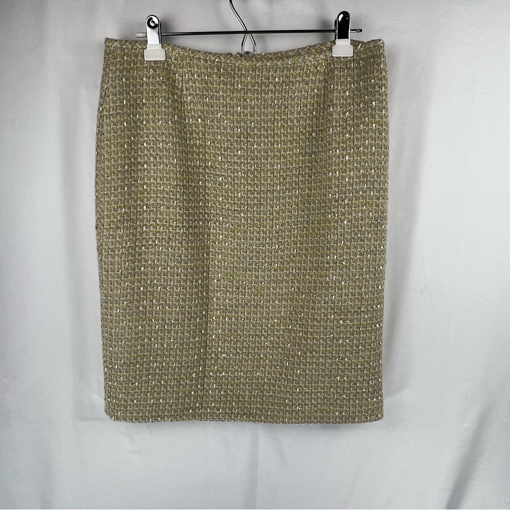 Calvin Klein - Women's Tweed Skirt - Size 10 - Tan, Gold, Beige - Knee Length